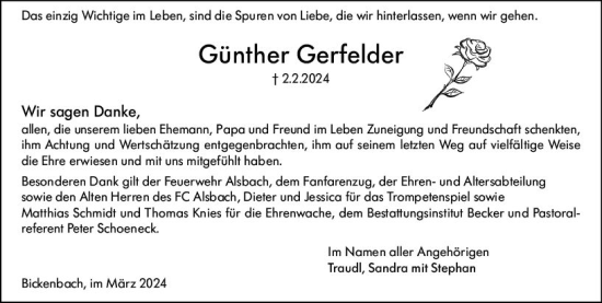 Traueranzeige von Günther Gerfelder von Darmstädter Echo