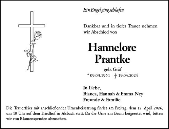 Traueranzeige von Hannelore Prantke von Darmstädter Echo
