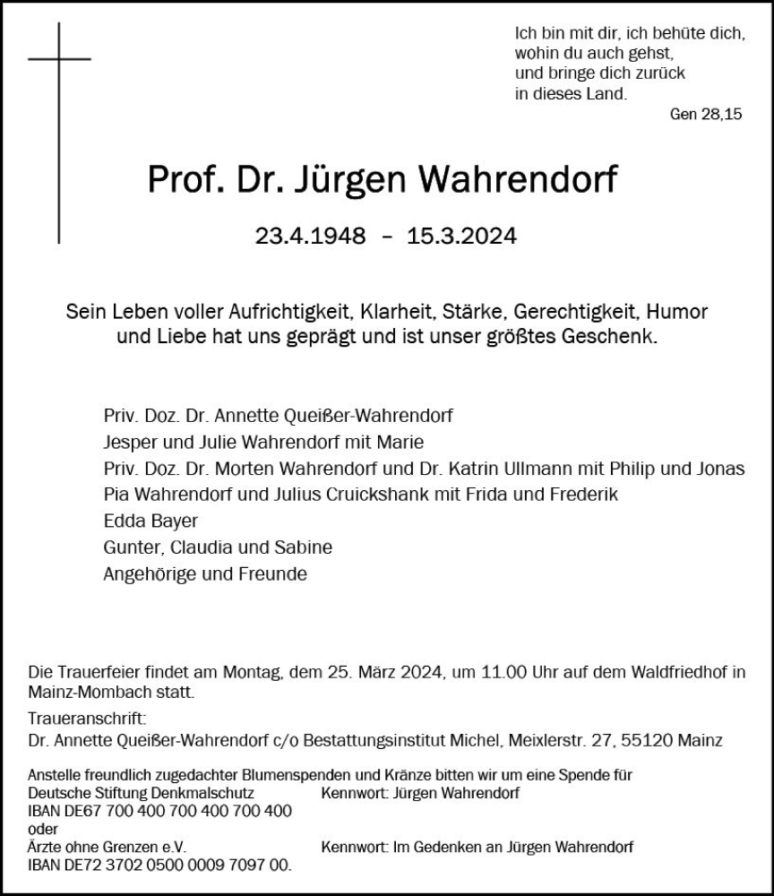  Traueranzeige für Jürgen Wahrendorf vom 21.03.2024 aus Allgemeine Zeitung Bingen/Ingelheim