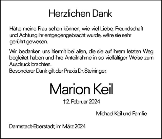 Traueranzeige von Marion Keil von Darmstädter Echo