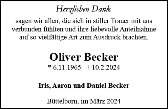 Traueranzeige von Oliver Becker von Groß-Gerauer Echo