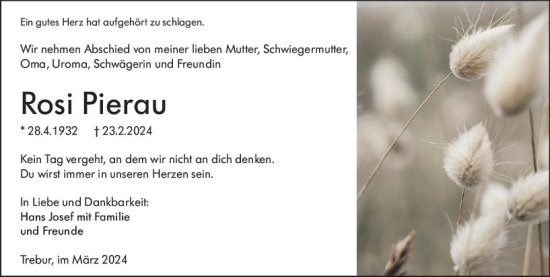 Traueranzeige von Rosi Pierau von Rüsselsheimer Echo