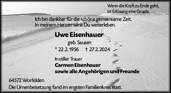 Traueranzeige von Uwe Eisenhauer von Groß-Gerauer Echo