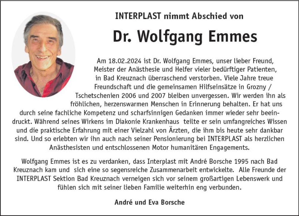  Traueranzeige für Wolfgang Emmes vom 02.03.2024 aus Allgemeine Zeitung Bad Kreuznach