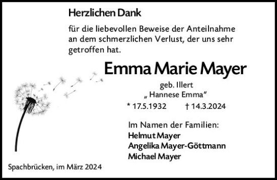 Traueranzeige von Emma Marie Mayer von Darmstädter Echo