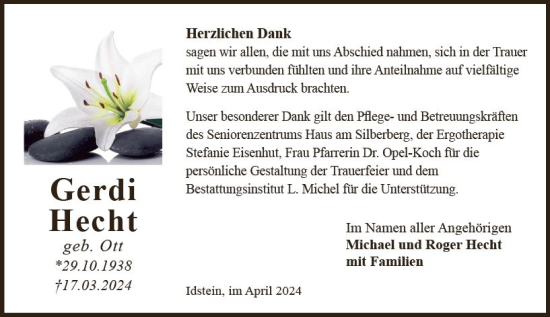 Traueranzeige von Gerdi Hecht von Idsteiner Land/Untertaunus