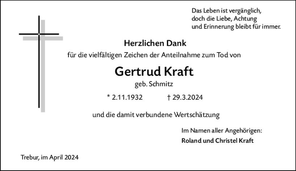  Traueranzeige für Gertrud Kraft vom 27.04.2024 aus Groß-Gerauer Echo