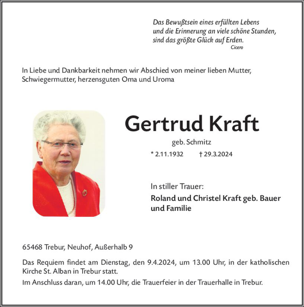 Traueranzeige für Gertrud Kraft vom 06.04.2024 aus Groß-Gerauer Echo
