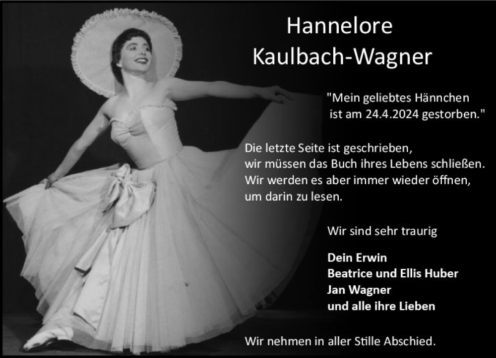  Traueranzeige für Hannelore Kaulbach-Wagner vom 27.04.2024 aus Odenwälder Echo