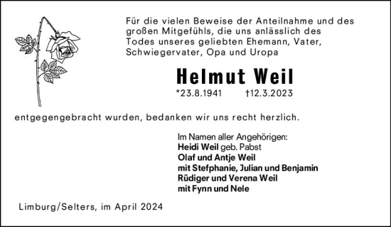 Traueranzeige von Helmut Weil von Camberger Anzeiger