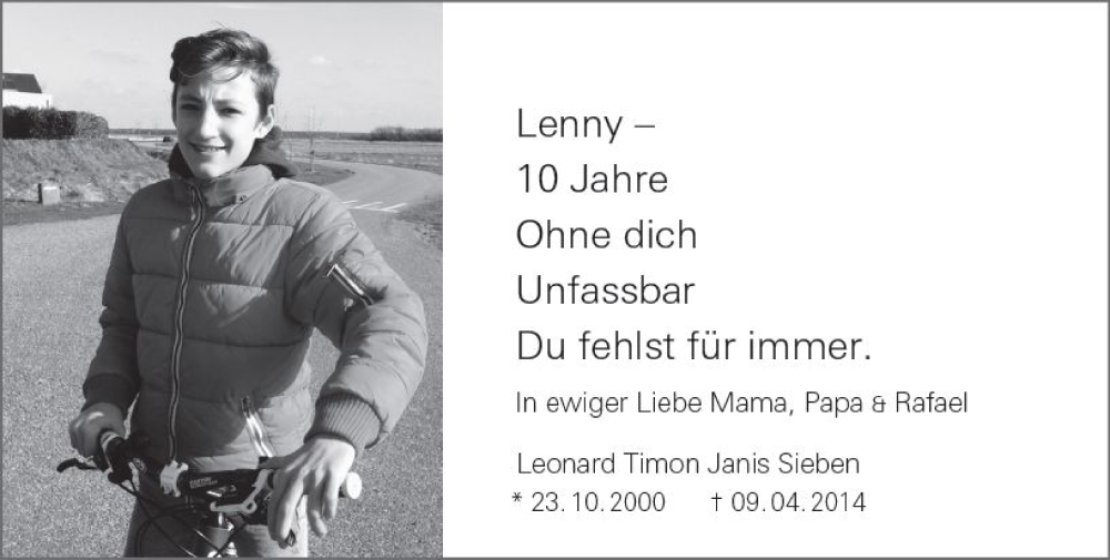  Traueranzeige für Leonard Timon Janis Sieben vom 09.04.2024 aus Allgemeine Zeitung Mainz