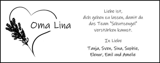 Traueranzeige von Lina  von Odenwälder Echo