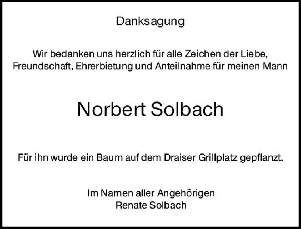  Traueranzeige für Norbert Solbach vom 13.04.2024 aus Allgemeine Zeitung Mainz