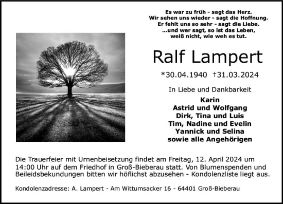 Traueranzeige von Ralf Lampert von Darmstädter Echo