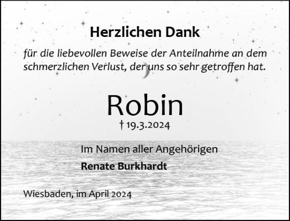  Traueranzeige für Robin Maul vom 27.04.2024 aus Wiesbadener Kurier