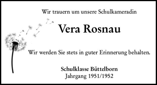Traueranzeige von Vera Rosnau von Groß-Gerauer Echo