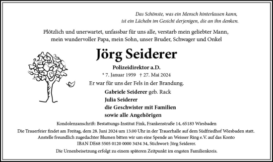 Traueranzeige von Jörg Seiderer von Wiesbadener Kurier