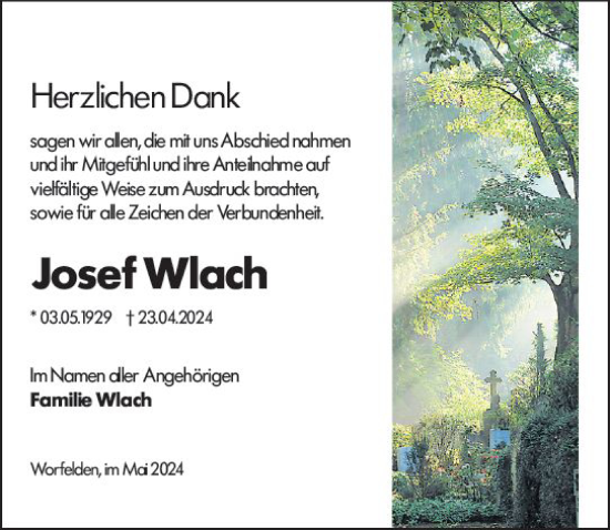Traueranzeige von Josef Wlach von Groß-Gerauer Echo