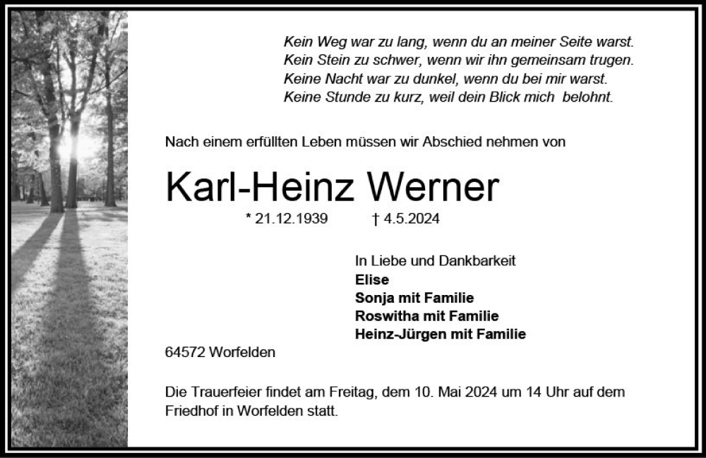  Traueranzeige für Karl-Heinz Werner vom 08.05.2024 aus Groß-Gerauer Echo