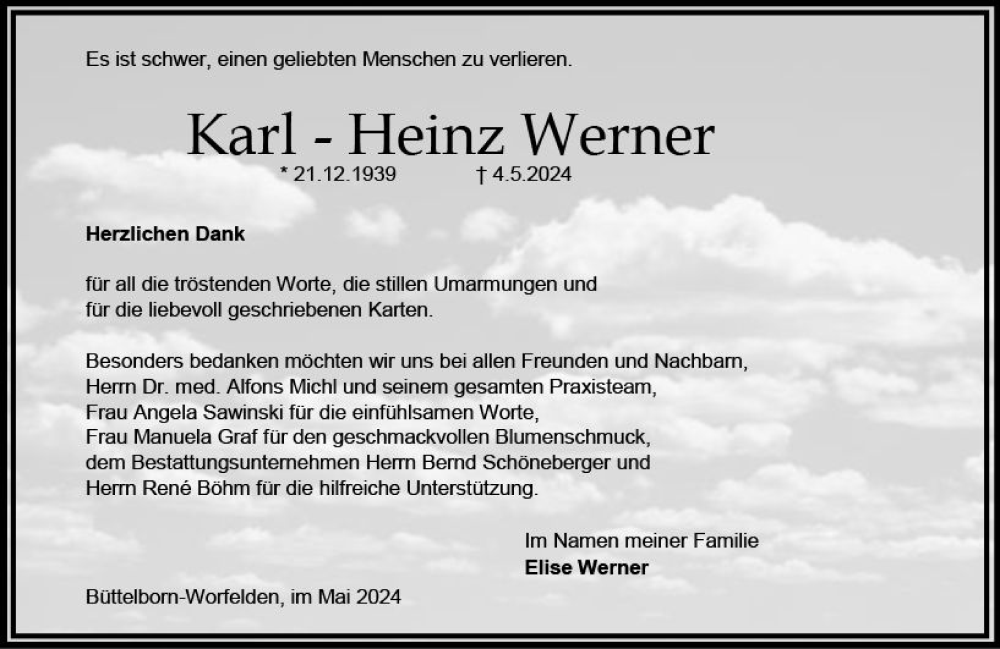  Traueranzeige für Karl-Heinz Werner vom 01.06.2024 aus Groß-Gerauer Echo