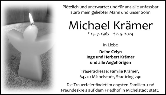 Traueranzeige von Michael Krämer von Odenwälder Echo