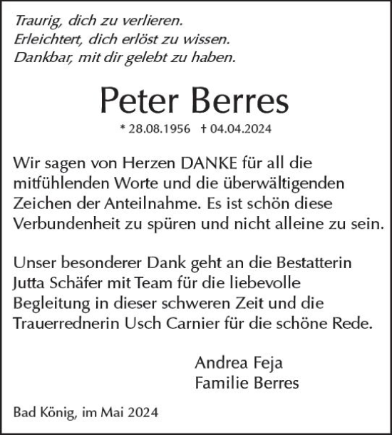 Traueranzeige von Peter Berres von Odenwälder Echo