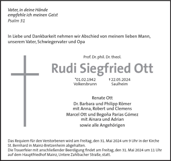 Traueranzeige von Rudi Siegfried Ott von Allgemeine Zeitung Mainz