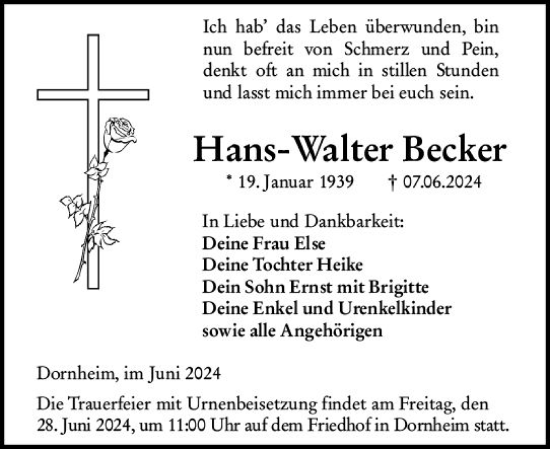 Traueranzeige von Hans-Walter Becker von Groß-Gerauer Echo