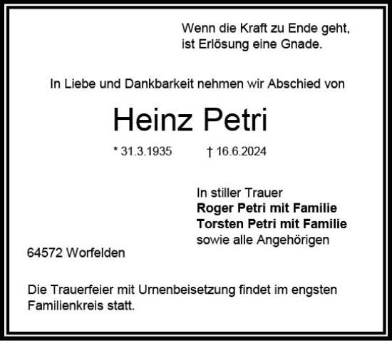 Traueranzeige von Heinz Petri von Groß-Gerauer Echo