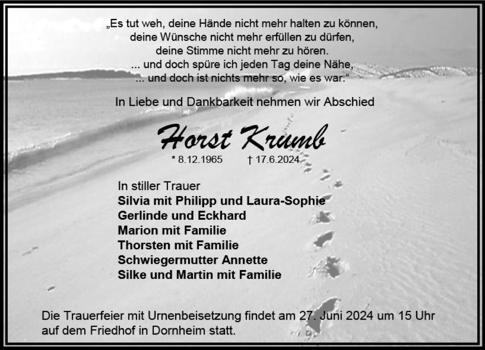 Traueranzeige für Horst Krumb vom 22.06.2024 aus Groß-Gerauer Echo