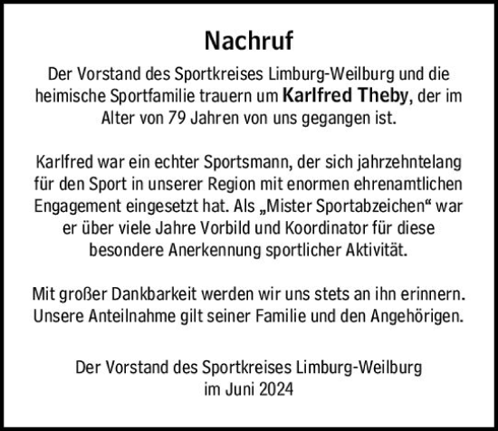 Traueranzeige von Karlfred Theby von Camberger Anzeiger