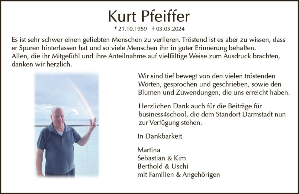  Traueranzeige für Kurt Pfeiffer vom 29.06.2024 aus Odenwälder Echo