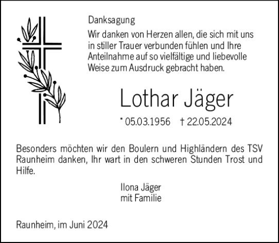 Traueranzeige von Lothar Jäger von Rüsselsheimer Echo