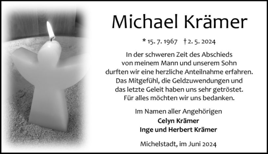 Traueranzeige von Michael Krämer von Odenwälder Echo