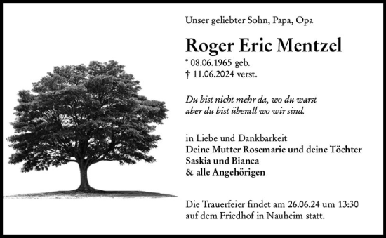 Traueranzeige von Roger Eric Mentzel von Rüsselsheimer Echo