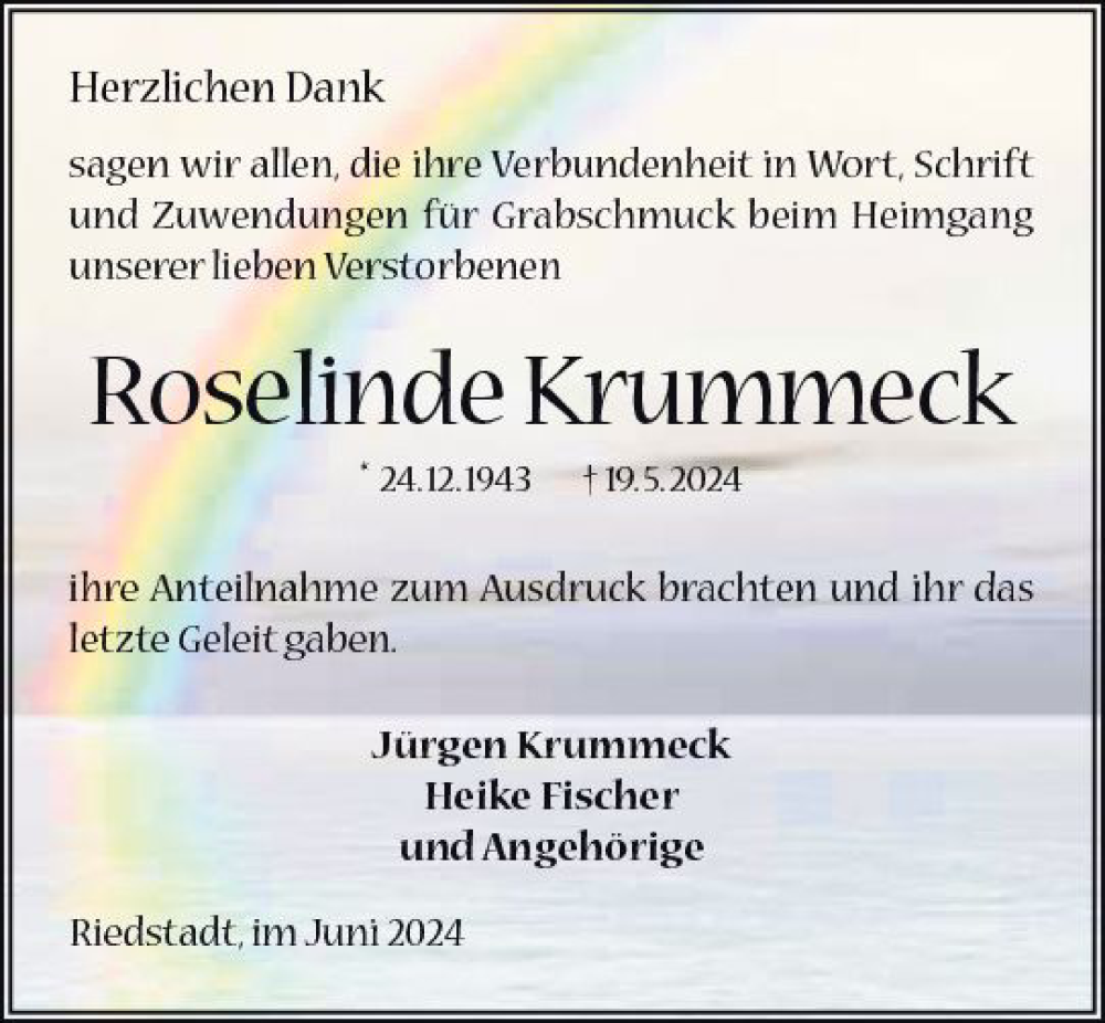  Traueranzeige für Roselinde Krummeck vom 22.06.2024 aus Groß-Gerauer Echo
