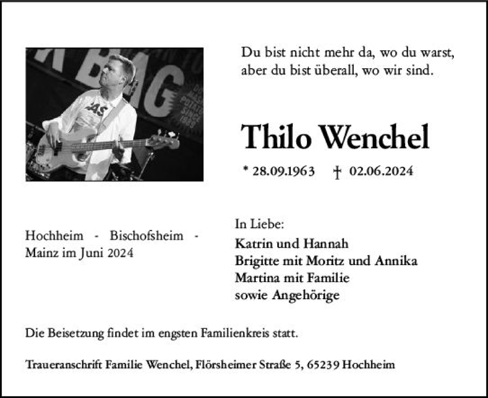 Traueranzeige für Thilo Wenchel vom 14.06.2024 aus Hochheimer Zeitung