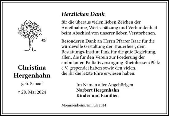 Traueranzeige von Christina Hergenhahn von Wiesbadener Kurier