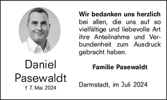 Traueranzeige von Daniel Pasewaldt von Darmstädter Echo