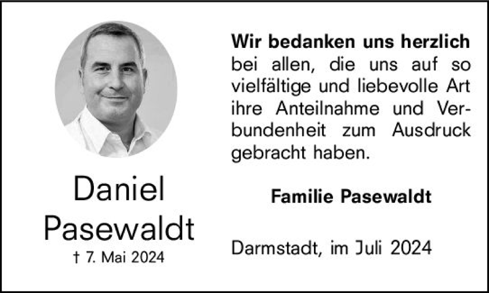  Traueranzeige für Daniel Pasewaldt vom 13.07.2024 aus Darmstädter Echo