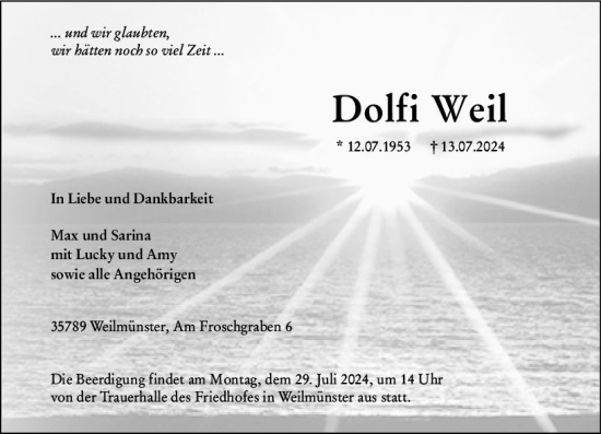 Traueranzeige von Dolfi Weil von Weilburger Tageblatt