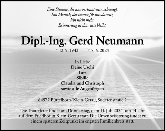Traueranzeige von Gerd Neumann von Groß-Gerauer Echo