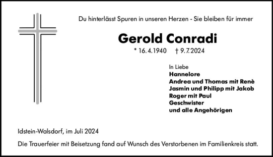 Traueranzeige von Gerold Conradi von Camberger Anzeiger