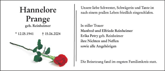 Traueranzeige von Hannelore Prange von Darmstädter Echo