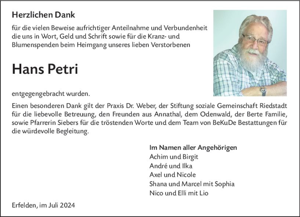  Traueranzeige für Hans Petri vom 06.07.2024 aus Groß-Gerauer Echo