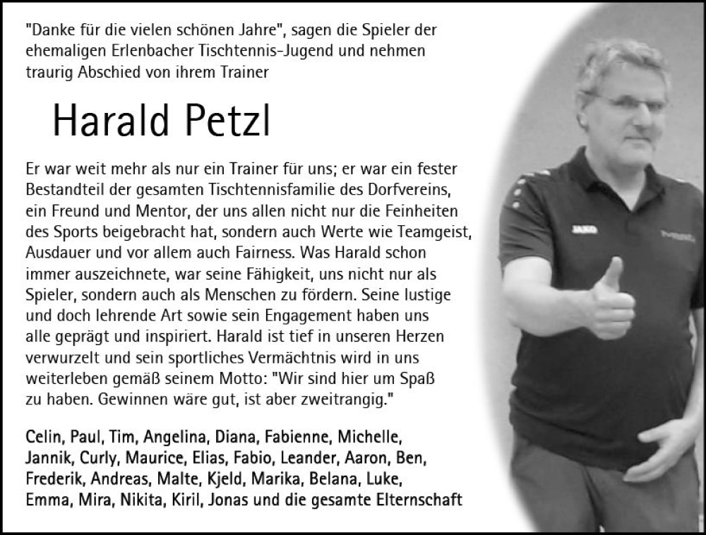  Traueranzeige für Harald Petzl vom 20.07.2024 aus Odenwälder Echo