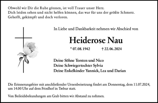 Traueranzeige von Heiderose Nau von Rüsselsheimer Echo