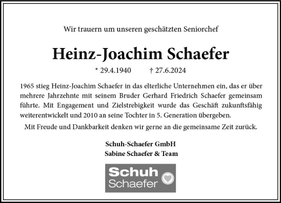 Traueranzeige von Heinz-Joachim Schaefer von Wiesbadener Kurier