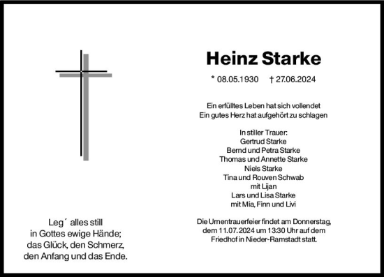 Traueranzeige von Heinz Starke von Darmstädter Echo