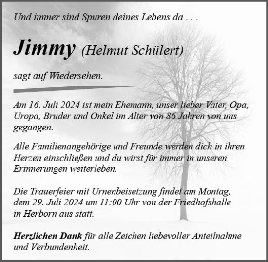 Traueranzeige von Helmut Schülert von Dill Block